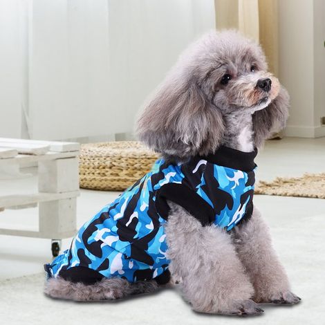 Combinaison de récupération en polyester pour animaux de compagnie, vêtements doux pour la protection des plaies après une intervention chirurgicale pour chiens et chats (bleu, taille M) (1/5)