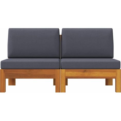 vidaXL Middle Sofas 2 pcs with Dark Grey Cushions Solid Acacia Wood