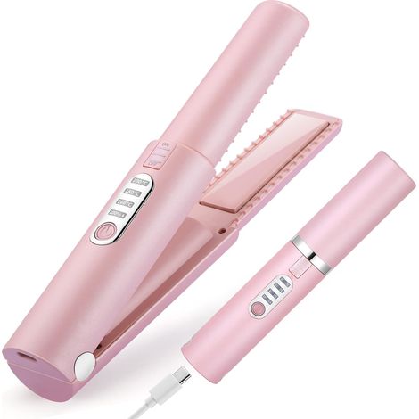 Lisseur à cheveux sans fil, fer plat mini 2-en-1, rechargeable USB-C, batterie 5000mAh, plaques céramique, chauffe rapide et 3 températures réglables, format voyage, cadeau idéal pour femme et fille (1/5)