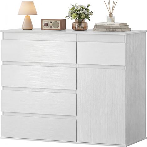 Wohnzimmer-Sideboard mit 5 Schubladen, verstellbarem Einlegeboden, Soft-Close-Tür, weiß, 100 x 40 x 80 cm
