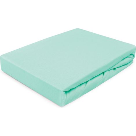 Sábana bajera ajustable de 90x200 cm, tejido elástico jersey 100% algodón, color verde mar. (1/5)