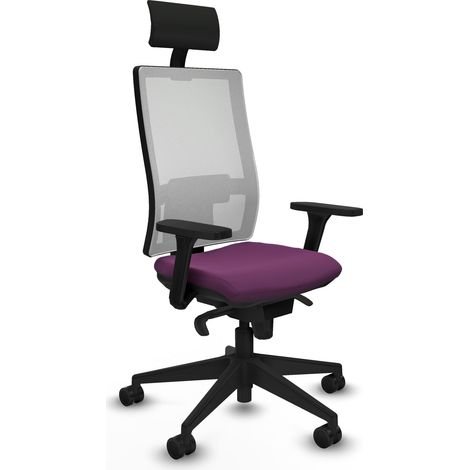 Horna sincro malla blanca similpiel morado brazos 3D base piramidal cabecero fijo ruedas 65mm nailon (1/5)