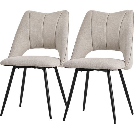 ML-Design Set di 2 Sedie per Sala da Pranzo Beige Seduta in Poliestere con Gambe in Metallo Nero Poltrona da Cucina con Schienale da Soggiorno Sedie Imbottite per Ufficio Poltrone