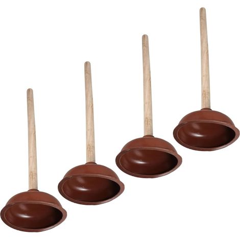 4 Pcs Ventouses Robustes pour Toilettes Déboucheur de Plomberie en Caoutchouc et Bois à Poignée Ergonomique pour Débouchage de Canalisations Usage Domestique et Professionnel (1/5)
