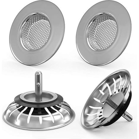 2-teiliger Spülbeckenfilter, Edelstahl – Geeignet zum Geschirrspülen in der Küche, Waschen im Bad, in der Badewanne und in der Dusche – Silber (1/5)