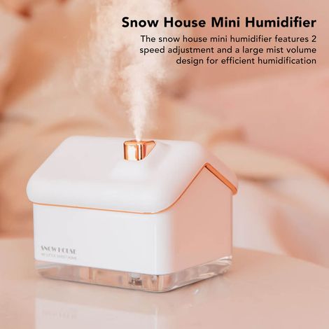 Mini-Nachtlicht-Luftbefeuchter „New Snow House“, klein, USB-Anschluss, großer Diffusor, originelles Geschenk für Schlafzimmer oder Büro, niedliches Tiermotiv, weiß (1/5)