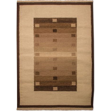 Kilim moderne Tapis Modaro - Tapis en laine - 250x80cm, Rectangular - 100% Laine vierge - Tissé main - Marron