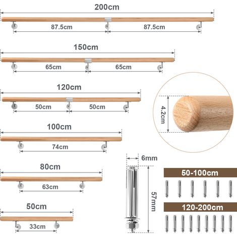Wolketon Buche Handlauf 80cm Handlaufträger Stange Geländer mit gewinkelte Halter