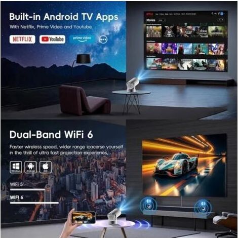 Mini-4K-Projektor für unterwegs – WLAN mit Bildschirmspiegelung – YouTube-kompatibel – Auflösung: 3840 x 2160 – Alliandis (1/5)