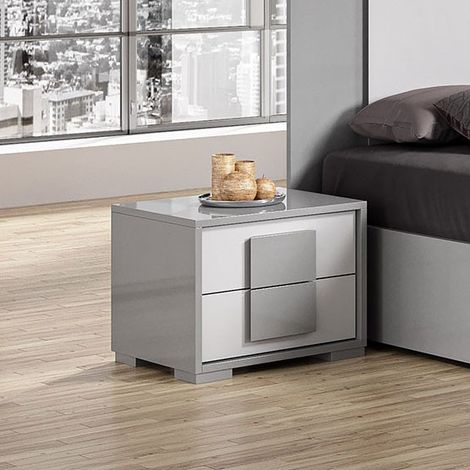 Comodino 2 cassetti grigio laccato lucido L 60 - Diana Large (1/2)