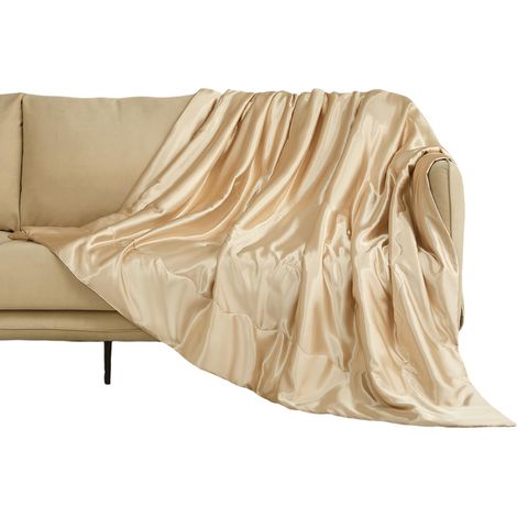 Coperta Raso Accogliente Copriletto Letto Divano 150x200 cm Beige (1/5)