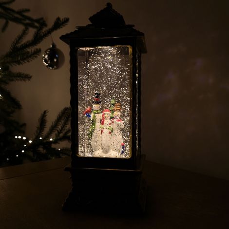 27cm Premier Glitter Water Spinner LED Lantern Christmas Decoration with Snowman Scene (1/5)