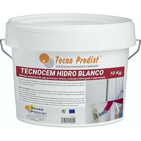 TECNO PRODIST Tecnocem Hidro Blanco - Mortero Hidrófugo, Transpirable E Impermeable de Capa Gruesa