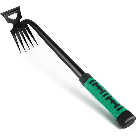 Désherbeur Manuel, 5 Dents Rateau de Désherbag, Râteau de Jardin en Acier Inoxydable Outil de Désherbage avec Long Manche