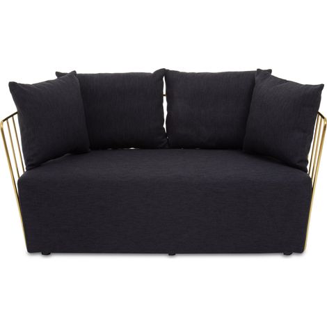 Interiors by Premier 2 Seat Black Fabric Sofa, Gold Finish Steel Frame Accent Sofa, Lounge Sofa with 4 Cushions, Wireframe Sofa (1/5)