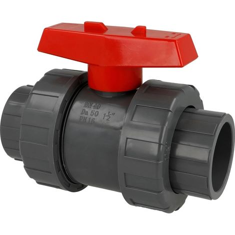 Vanne à bille 50 mm PVC-U manchon adhésif avec 2 raccords
