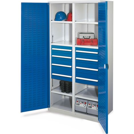 Kappes Schwerlastschränke mit Mitteltrennwand 1950x1000x600mm Schlitzplattentüren Modell 54 enzianblau