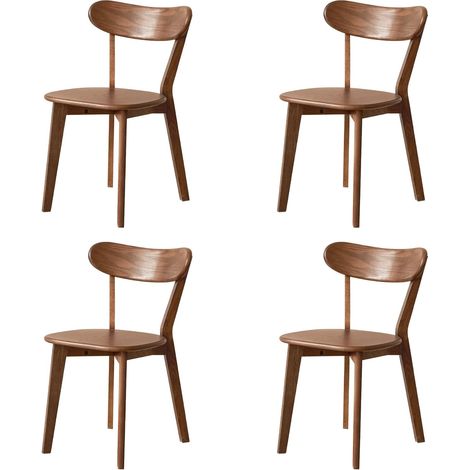 Lot de 4 Chaises de Salle à Manger en Chêne Massif, Noyer (1/5)