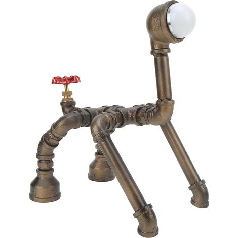 Lampe Steampunk style industriel rétro en forme de chiot mignon, lampe de table LED Steampunk pour chambre, prise UE 110-220V lumière blanche froide (1/5)
