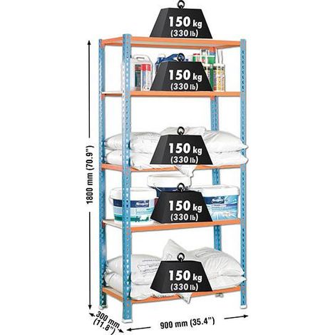 Metallregale KIT HOLZCLICK 5/300 BLAU/ORANGE/HOLZ