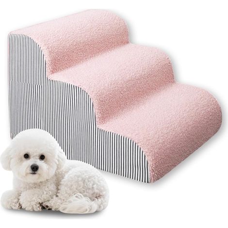 Treppe für Hunde und Katzen – 3 Stufen – Hochdichter Schaumstoff – Möbelsteighilfe – Für kleine und ältere Haustiere – Rosa, 56 x 35 cm (1/5)