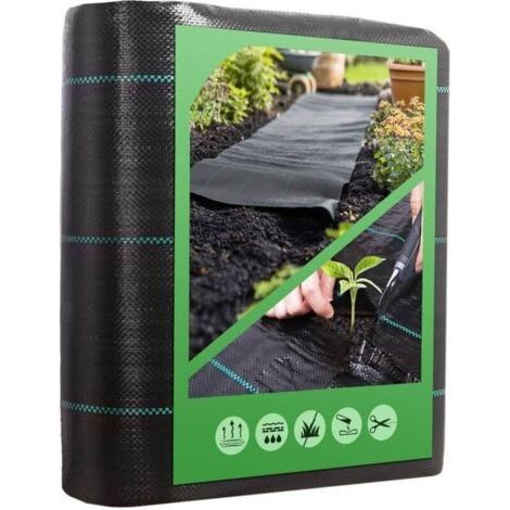 Toile de Paillage 2x10M - Geotextile de Paillage Contre Les Mauvais Herbes en 100g/m² Fibres de Polypropylène Tissées Perméable à l'eau, Résiste Rayons UV, Anti Repousse (1/5)