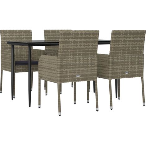 Mobili da pranzo e cuscini da giardino 5 pezzi nero e grigio 020014859