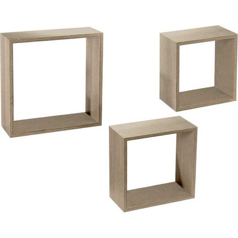 Set 3 Pensili Sospesi A Forma Quadrata Da Parete in Legno Rovere A Libera Installazione (1/5)