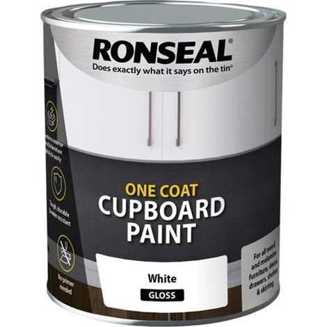 Ronseal 37498 One Coat Cupboard Paint White Gloss 750ml RSLOCCWG750