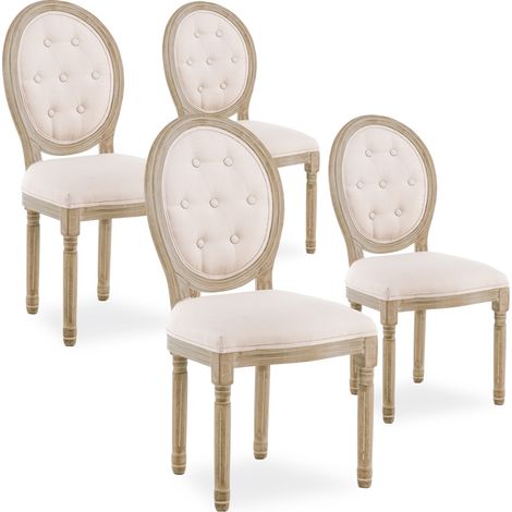 Lot de 4 chaises médaillon capitonnées Louis XVI tissu Beige (1/2)