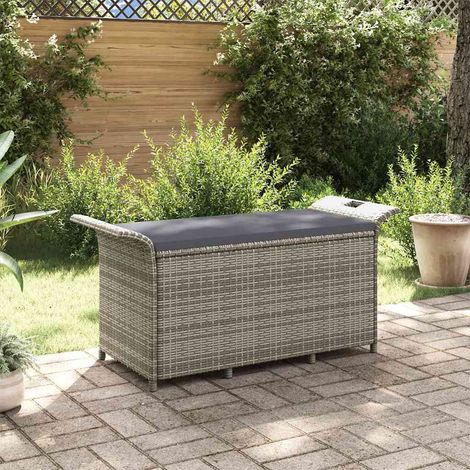 vidaXL Banco de jardín con cojín ratán sintético gris 116x46x57 cm (1/5)