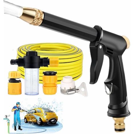Pistolet à eau haute pression pour lavage auto, nettoyeur haute pression avec 3 raccords rapides et tuyau d'eau de 10 m. (1/5)