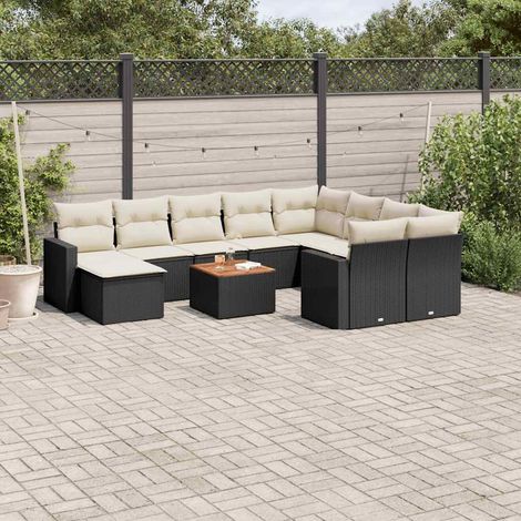 Salon de jardin modulable 11 pièces en résine tressée noire avec rangement et coussins, 90.6kg - PANGIVO (1/5)