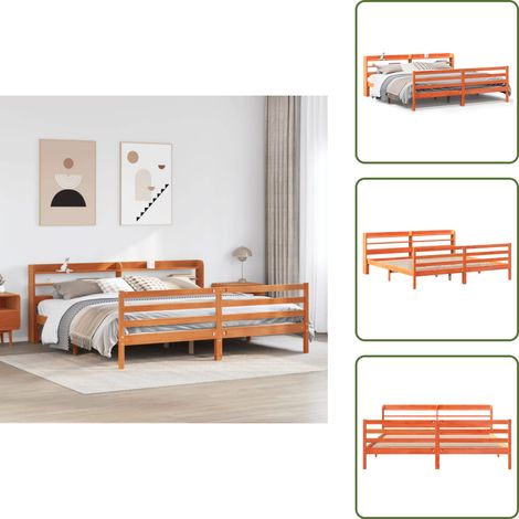 Massivholzbett ohne Matratze Wachsbraun 200x200 Kiefernholz - Bettgestell - Bettgestelle - Bettrahmen - Bett (1/5)
