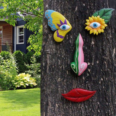 Adornos de resina para árboles de exterior: coloridos motivos de mariposas y flores para jardines detallados, juego de 4