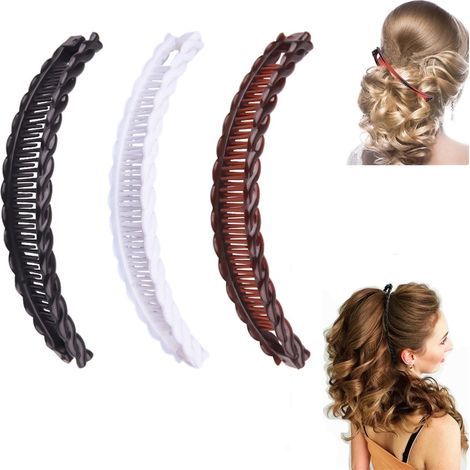 Three-piece banana hair clip set, retro hair-locking comb tool, non-slip banana comb, large banana hair clip, strong ponytail clip, women's fishtail hair clip.