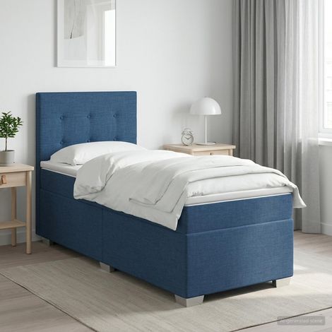 vidaXL Cama box spring con colchón con cabecera Azul 90 x 190 cm Tela (1/5)