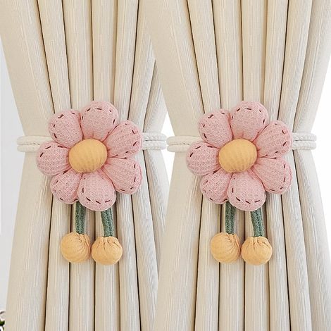 Raffhalter mit Sonnenblumenmuster für die Schlafzimmerdekoration (2 Stück, rosa) (1/5)