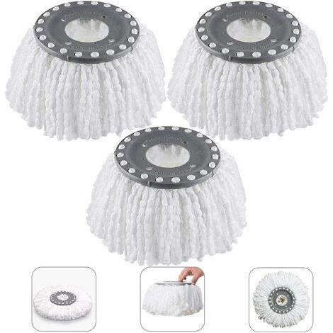 3Pcs Têtes Microfibre Balai, Mop Heads, Tête de Vadrouille Rechange Rond Têtes Mop Rotation à 360 pour Balais Serpillère Rotatif 360°(Diamètre 16 cm) (1/5)