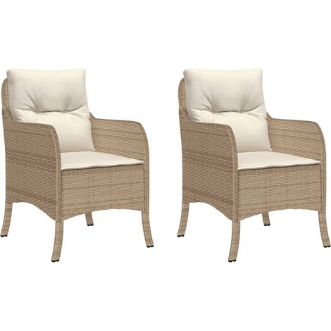 Gartenstühle mit Kissen 2 Stk. Beige Poly Rattan vidaXL