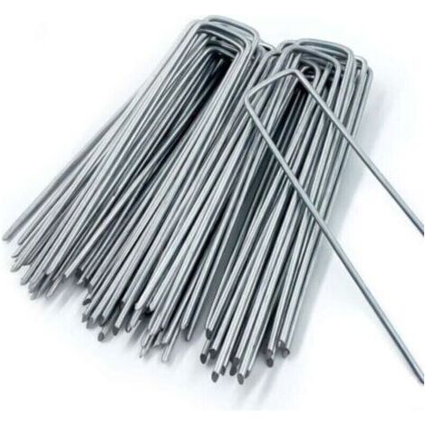 Piquets de jardin en forme de U (150 mm x 40 mm) - Lot de 20 en acier inoxydable - Pour toiles de paillage, camping et clôtures (1/3)