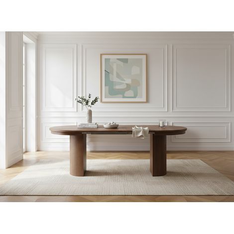 BOBOCHIC - Table à manger ronde extensible 110 à 210 cm PRADO placage chêne massif Marron foncé