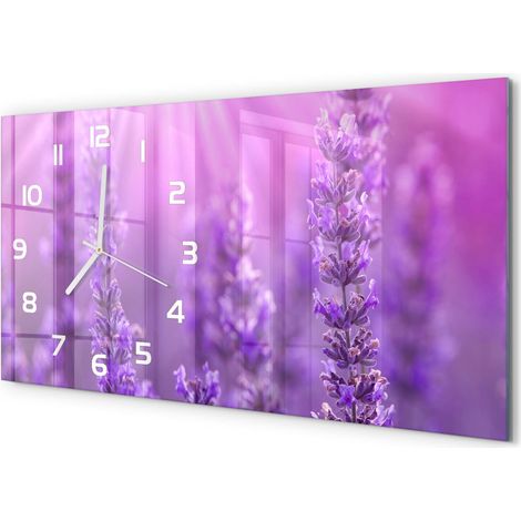 Horloge Murale Salon 60x30 cm Panoramique Verre Trempé Décoration Murale Lavande (1/5)