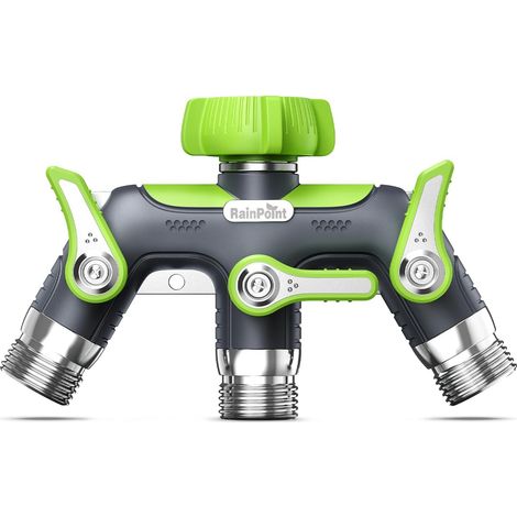 Robinet d'eau 3/4", Corps 100% métal Distributeur 3 Voies avec Interrupteur indépendant et Adaptateur 3/4" 1/2", débit d'eau réglable et verrouillable, pour Machine à Laver, Jardins (1/5)