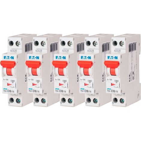 Lot de 5 disjoncteurs 10A PLG, Ph+N 4,5kA (EN 60898) courbe C - EATON