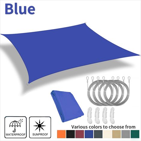 (Bleu, avec corde, 500x400CM) Voile d'ombrage imperméable, résistante aux UV, adaptée aux cours, jardins, pergolas et porches. (1/5)
