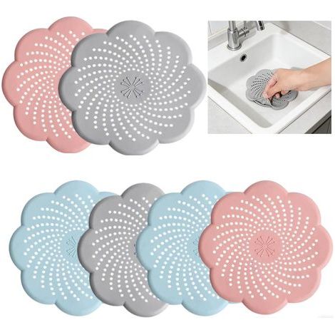 6PCS Protection de Drain, Filtre Evier de Cuisine avec Ventouse Filtre de Couverture de Drain de Baignoire Attrape Cheveux Douche pour Salle de Bain, Baignoire, Cuisine
