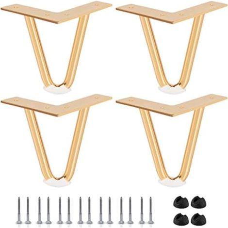 Lot de 4 Pieds en épingle à Cheveux de 10,2 cm, Pieds de Meubles en métal Robuste avec Protections de Sol en Caoutchouc et vis pour projets de Bricolage à la Maison, Meuble TV, canapé, Armoire (1/4)