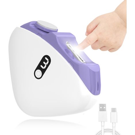 Coupe-Ongles Électrique pour Pieds et Main, Coupe-Ongles et Polisseuse Électrique 2 en 1 avec 3 Vitesses, Avec Boîte de Rangement pour Ongles, Lumière LED, Pour Bébés, Adultes et Seniors-Violet (1/5)