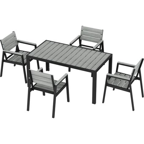Ensemble Jardin en Aluminium Effet Bois : Table + 4/6/8 Chaises. Robuste, Résistant aux Intempéries, Nettoyage Facile. Parfait pour Terrasse, Jardin ou Piscine. (1/5)